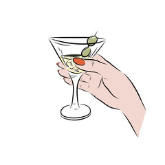 illustration glass in hand line glasses bar menu cafe sketch black and white color