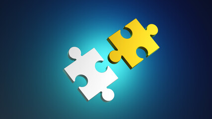 Colorful puzzle composition on blue background. 3D render illustration.