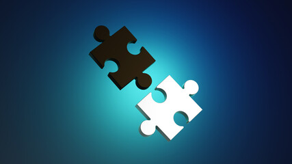 Colorful puzzle composition on blue background. 3D render illustration.