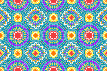 Fototapeta premium Ethnic pattern design. Aztec fabric carpet mandala ornament boho chevron textile decoration wallpaper. Tribal turkey African Indian traditional embroidery vector illustrations background 