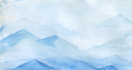 Blue Mountains. Watercolor illustration, banner.