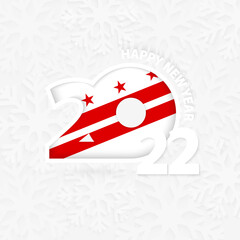 Happy New Year 2022 for District of Columbia on snowflake background.