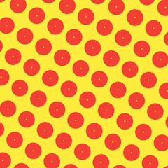 Red circles pattern on a yellow background. Hand drawn background for any season, prints, fabric, textile, greeting card, invitation