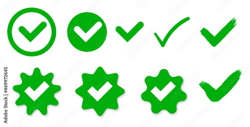 Aufkleber Check Mark Icon Set Vector Design. Vector symbols set ,green checkmark isolated on white background.