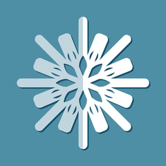 Paper snowflake. Vector 3d snowflake isolated on blue background.