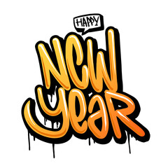 vector of happy new year lettering with graffiti style