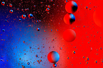 Abstract colorful background of oil circles. Oil in the water surface circles, water foam and oil bubbles.