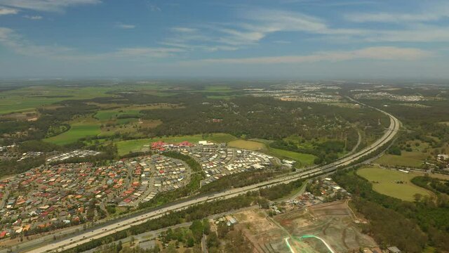 Traffic Aerial Ormeau M1 Motorway Highway towards Gold Coast, Queensland, Australia 
