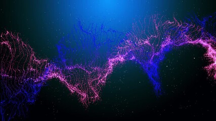 Moving Particle Form Motion Background. Blue and purple abstract Lines and moving points. underwater world underwater creatures.