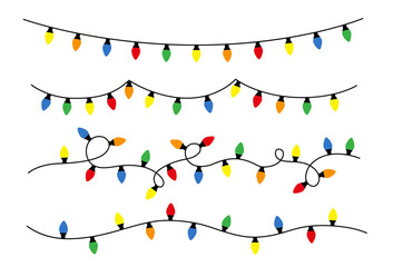 Christmas lights. Vector hand drawn colorful garlands. Vector illustration.