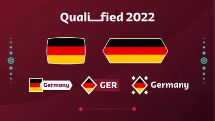 Fotobehang Set of Germany flag and text on 2022 football tournament background. Vector illustration Football Pattern for banner, card, website. national flag germany qatar 2022, world, cup © lunarts_studio