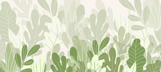 Floral web banner with drawn color exotic leaves. Nature concept design. Modern floral compositions with summer branches. Vector illustration on the theme of ecology, natura, environment