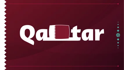 Fotobehang Qatar flag and text on 2022 football tournament background. Vector illustration Football Pattern for banner, card, website. burgundy color national flag qatar 2022, world cup  © lunarts_studio