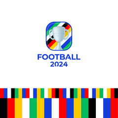 2024 football championship vector logo. Football or soccer euro 2024 logotype emblem on not official white background with country flag colourful lines. Sport football logo with cup trophy. - obrazy, fototapety, plakaty