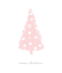 Merry Christmas Vector Card. Pastel Pink Christmas Tree Isolated on a White Background. Christmas Illustration with Hand Drawn Tree Made of Scribbles and Spots.