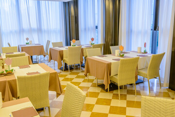 Interior of a hotel restaurant.