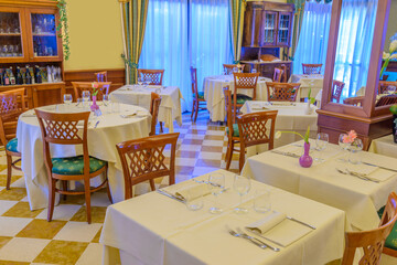 Classic dining room in luxury restaurant hotel.