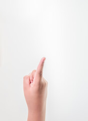 Right hand of a boy Clutching and pointing On a white backdrop
