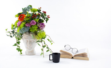 bouquet of roses with book 
