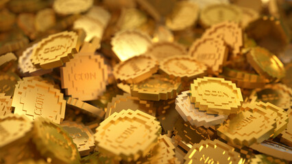 Stylized golden coins close up detailed digital background