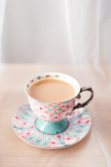 Cup of coffee, tea with milk, porcelain