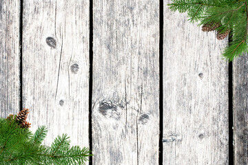 Christmas winter background made of wooden planks