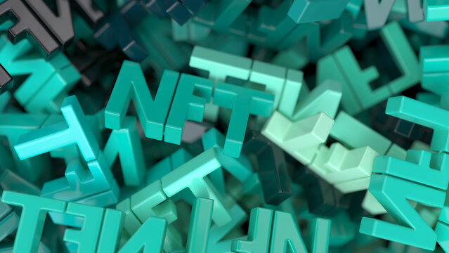Close up view of a heap of NFT signs, digital background
