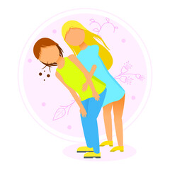 Abstract Flat Woman Makes A Heimlich Maneuver First Aid Rescue Cartoon People Character Concept Illustration Vector Design Style