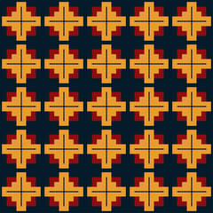 Abstract geometric pattern of squares with crosses. Seamless mosaic and tile. Vector illustration