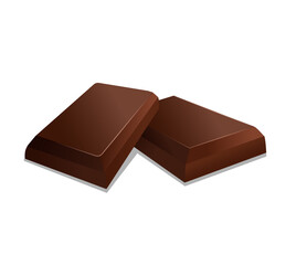 Bitter or milk chocolate icon. Sticker with pieces of sweet dessert. Delicious cocoa candies. Design element for product advertising. Cartoon realistic vector illustration isolated on white background