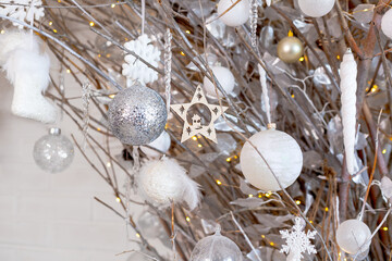 House christmas decorations in white and silver colors
