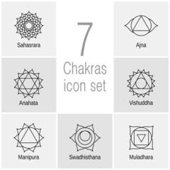7 chakras, set of icons
