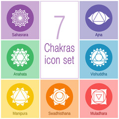 7 chakras, set of icons