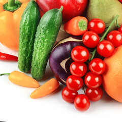 vegetables and fruit isolated on a white background.