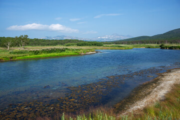 Fototapeta na wymiar Khodutka hot river with thermal springs, Kamchatka, Russia