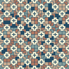 Abstract geometric pattern of squares with crosses. Seamless mosaic and tile. Vector illustration