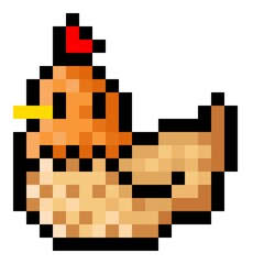 Chicken pixel art. Hen pixel art Vector illustration.