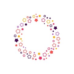 Colorful geometric stars shapes consisting of spherical geometric particles frame - wreath or logo on the white background. Vector illustration.