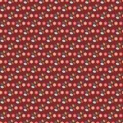 Colorful flower and colorful leaves, seamless pattern on the brown background. Vector illustration. Wrapping paper.