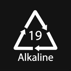 Battery recycling code Alkaline 19 . Black Vector illustration