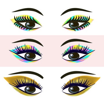 Color makeup for a party. Beautiful eyes - vector set for design.