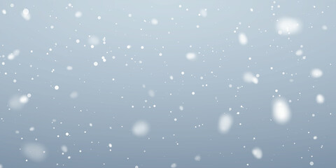 Christmas snow. Falling snowflakes on blue background. Snowfall. Vector illustration