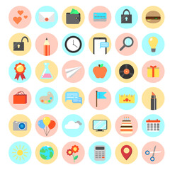 a set of icons in pastel colors on various topics
