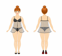 Cute young woman dressed in elegant sexy lingerie. Cartoon flat style. Vector illustration
