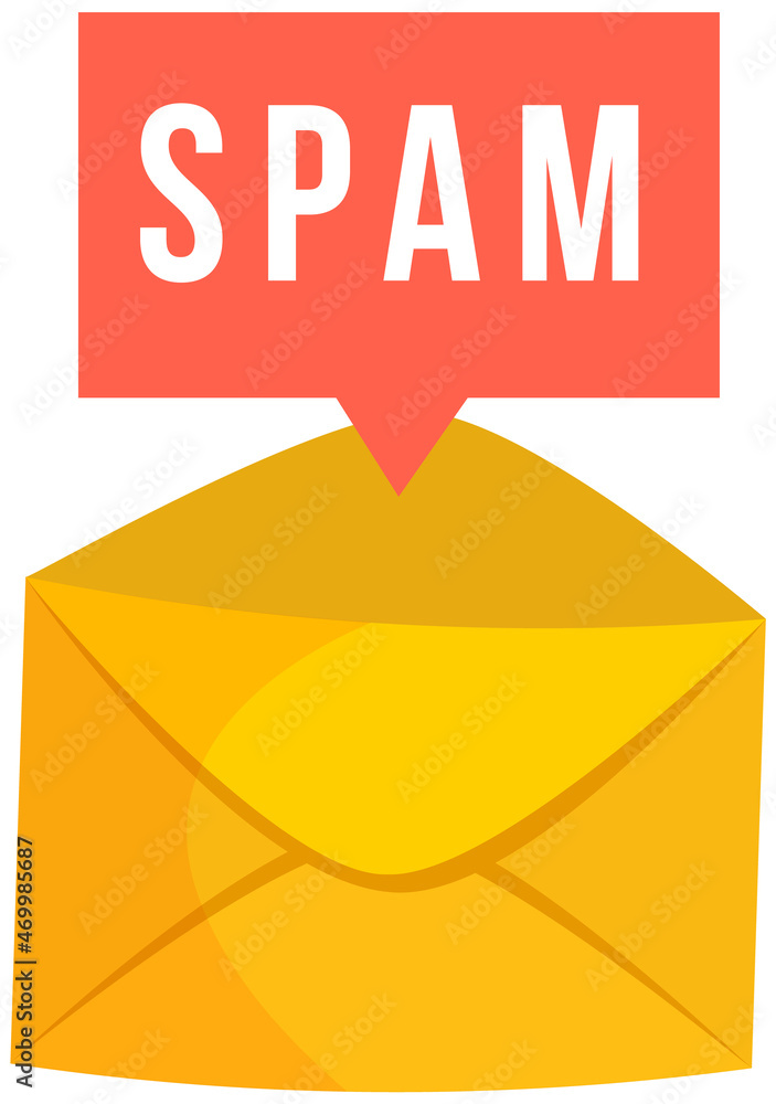 Poster spam email warning sign. concept of virus piracy hacking and security. envelope with spam. website b