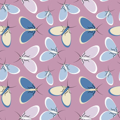 Seamless pattern - stylized moths - graphics. Summer, insects, unbearable ease of life. Wallpapers, textiles, packaging