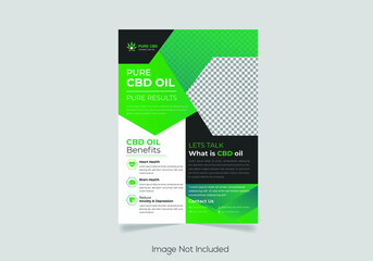 Modern Print Ready A4 size green medical hemp, cannabis product sale or promotion flyer design or leaflet, cover template
