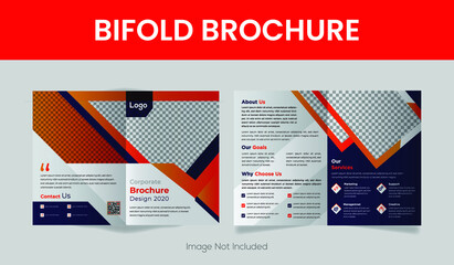 Orange business brochure template layout design, 4-page corporate brochure editable template layout, minimal business brochure template design.