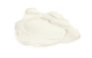 Smear of delicious cream cheese isolated on white, top view