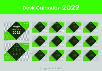 Calendar 2022, Set Desk Calendar template design with Place for Photo and Company Logo. 
Week Starts on Sunday. Set of 12 Months